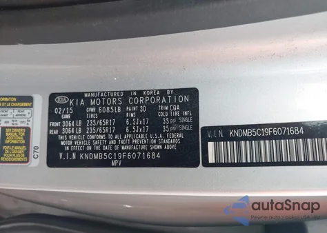 2015 Kia Sedona Lx z USA, uszkodzony, nr VIN KNDMB5C19F6071684
